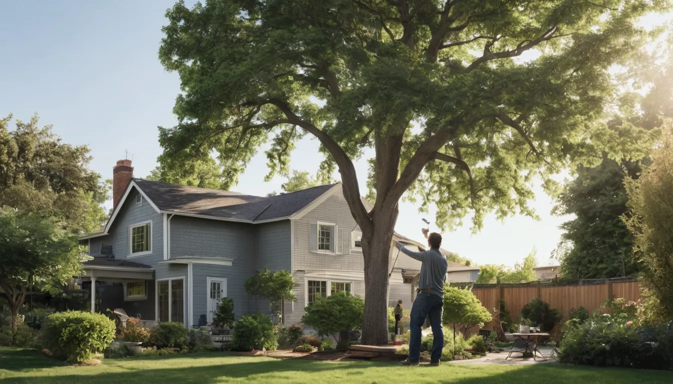 A provider reviewing a leaning tree with a homeowner in the Cranston area